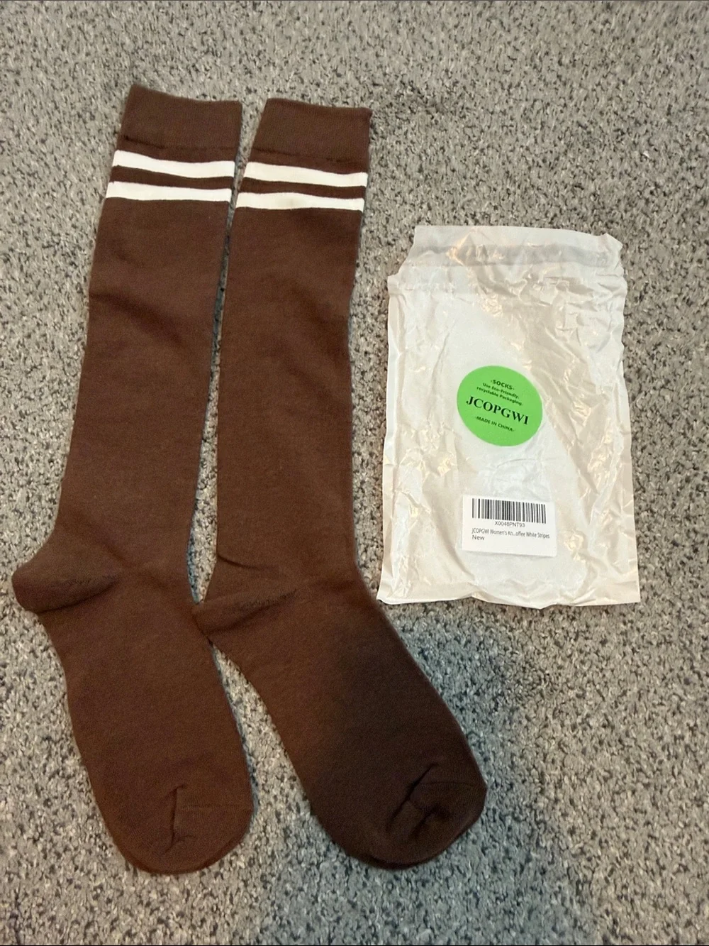 Classic Brown Knee-High Socks with White Stripes